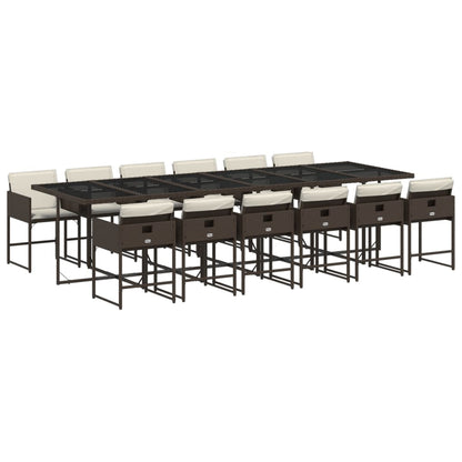Set da Pranzo da Giardino 13pz con Cuscini Marrone Polyrattan | homemem39