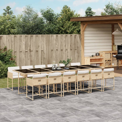 Set da Pranzo da Giardino 13 pz con Cuscini Beige in Polyrattan | homemem39