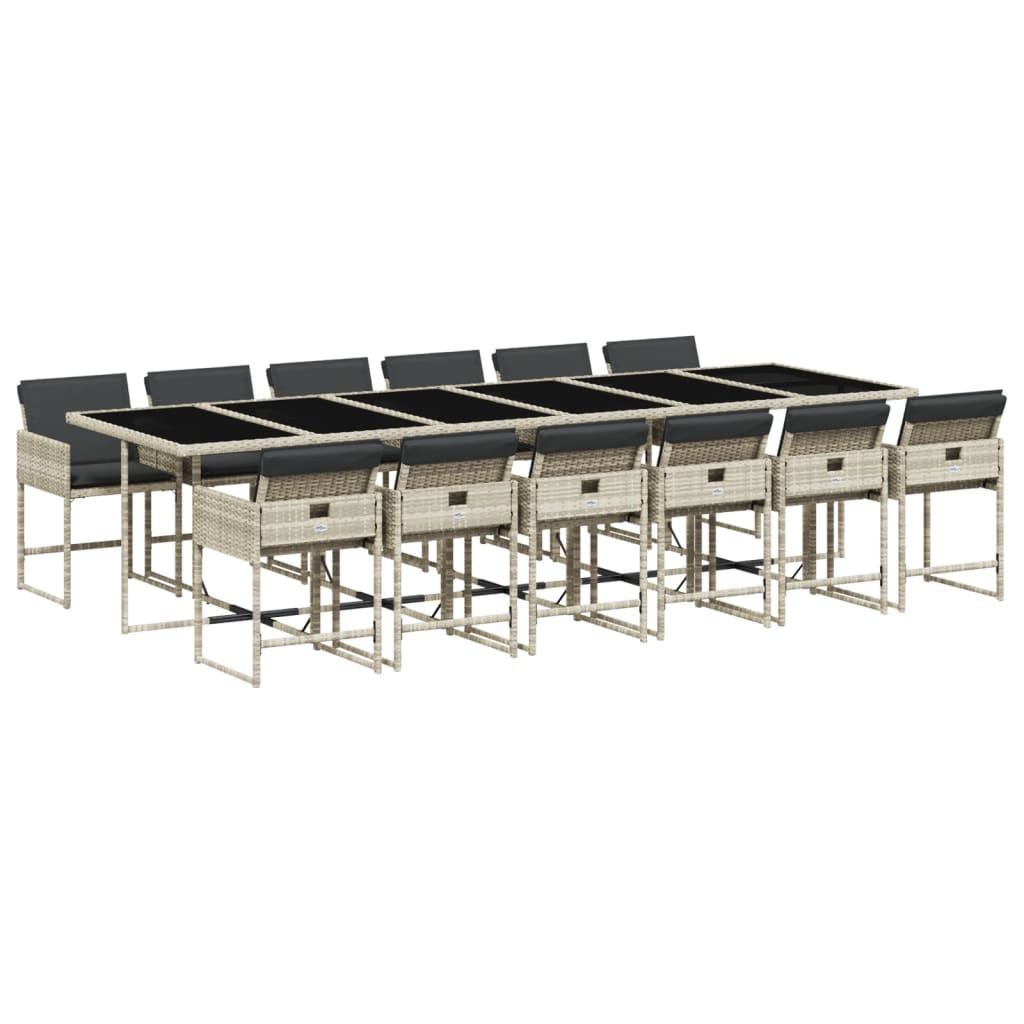 Set da Pranzo da Giardino 13pz con Cuscini Grigio in Polyrattan | homemem39