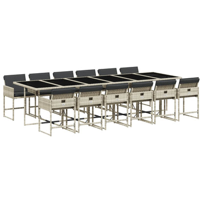 Set da Pranzo da Giardino 13pz con Cuscini Grigio in Polyrattan | homemem39
