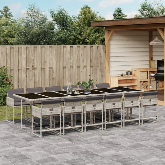 Set da Pranzo da Giardino 13pz con Cuscini Grigio in Polyrattan | homemem39