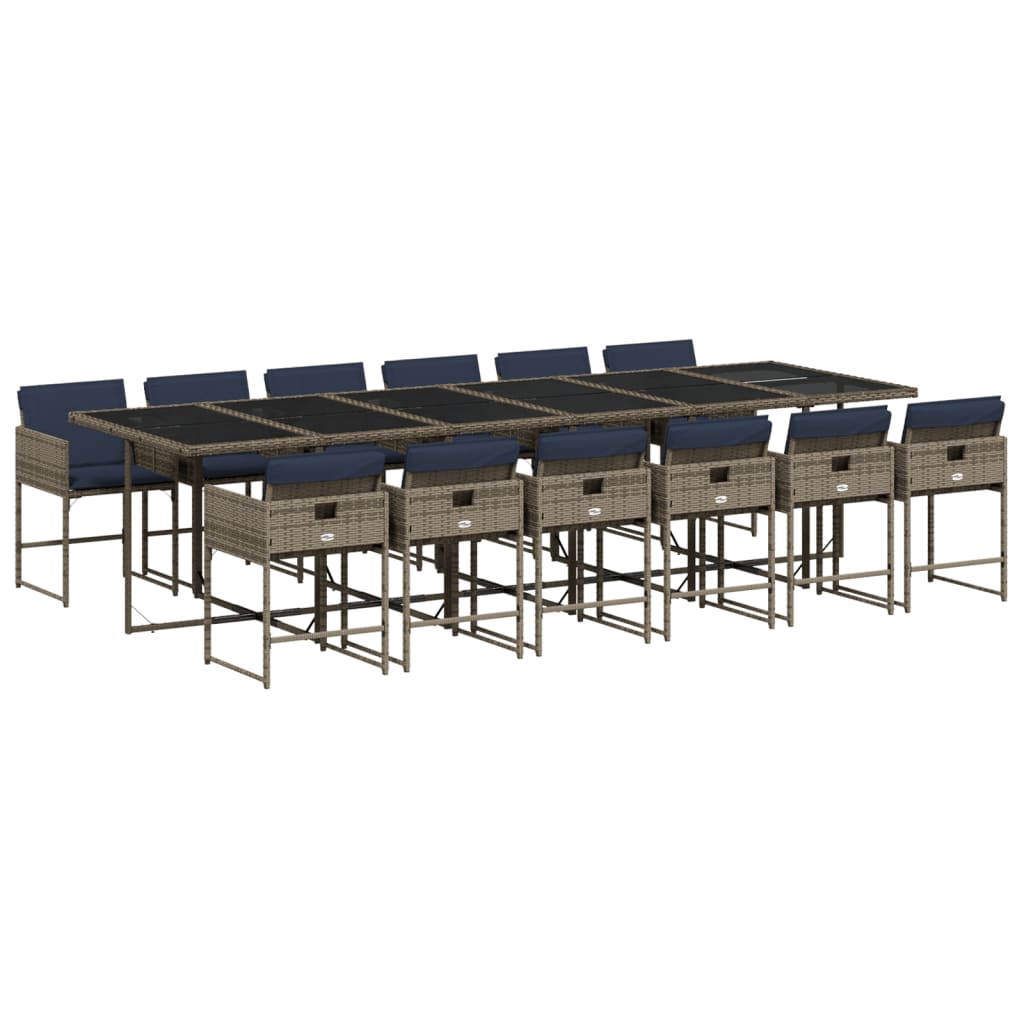 Set da pranzo da giardino da 13 pz con Cuscini in Polyrattan Grigio | homemem39