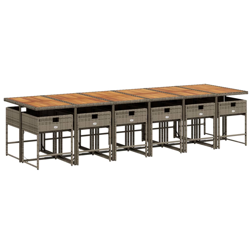 Set da Pranzo da Giardino 13pz con Cuscini Grigio in Polyrattan | homemem39