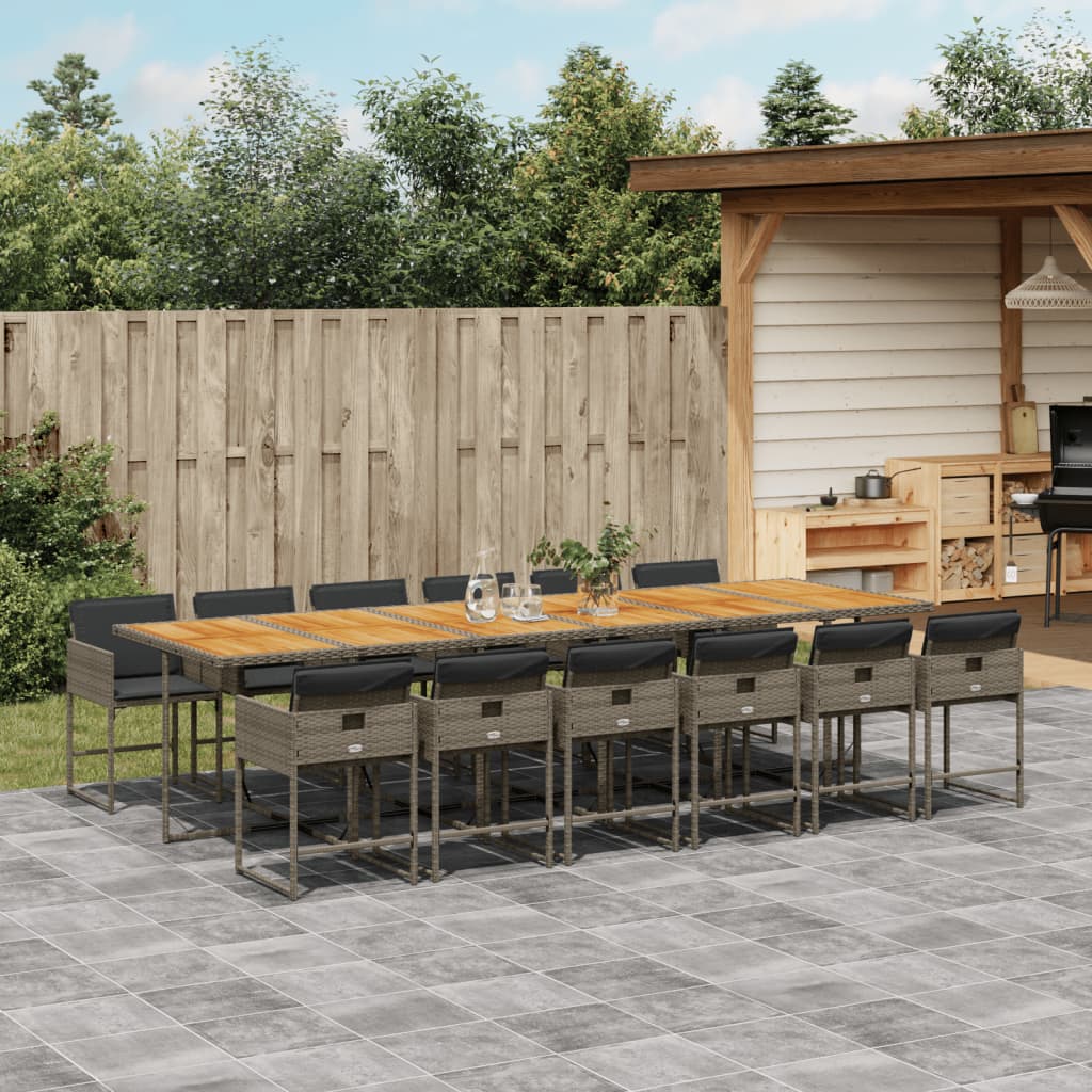 Set da Pranzo da Giardino 13pz con Cuscini Grigio in Polyrattan | homemem39