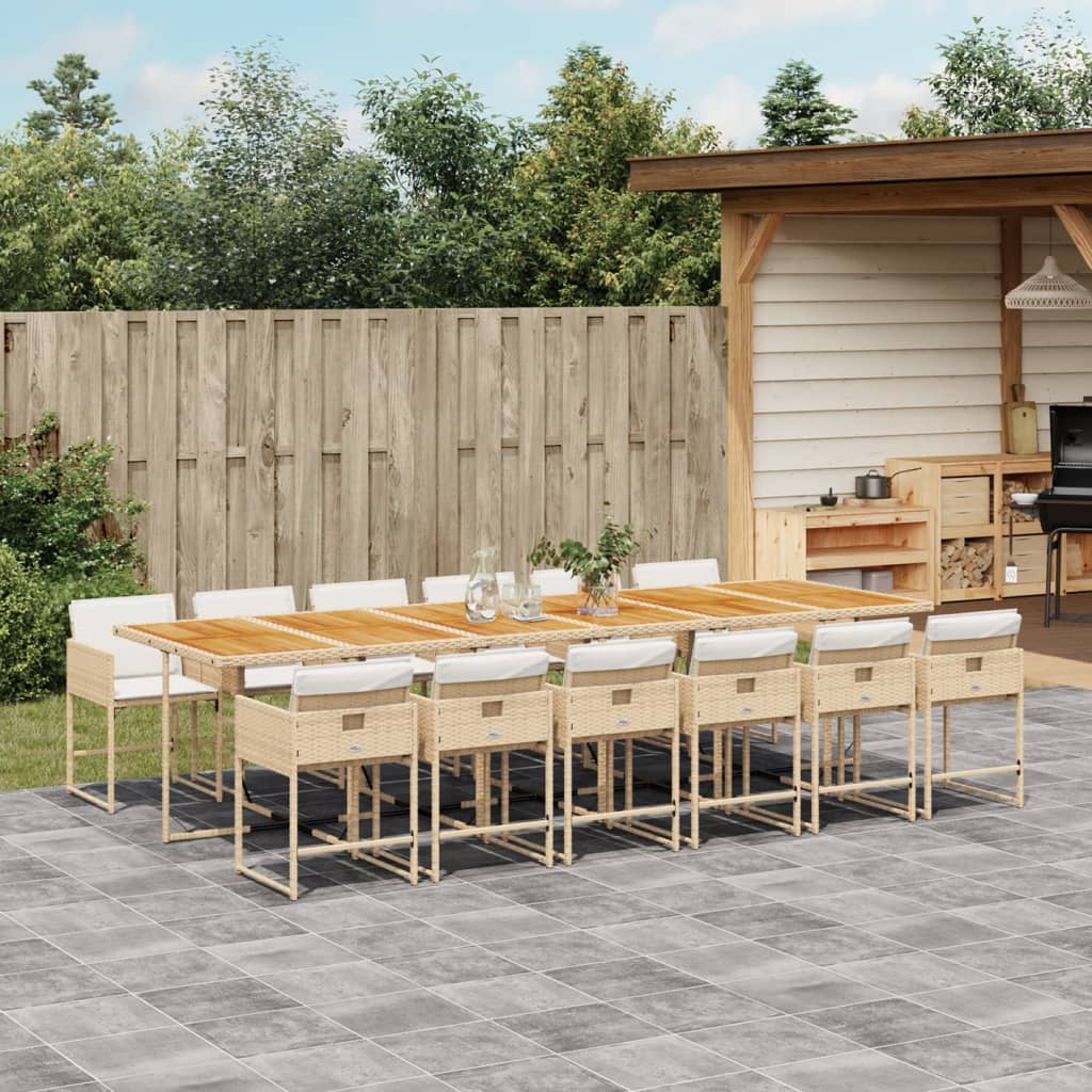 Set da Pranzo da Giardino 13 pz con Cuscini Beige in Polyrattan | homemem39