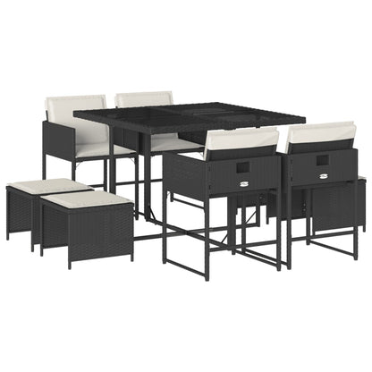 Set da Pranzo da Giardino 9 pz con Cuscini Nero in Polyrattan | homemem39
