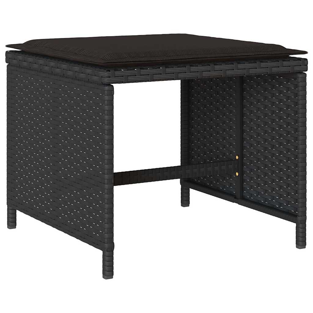 Set da Pranzo da Giardino 9 pz con Cuscini Nero in Polyrattan | homemem39