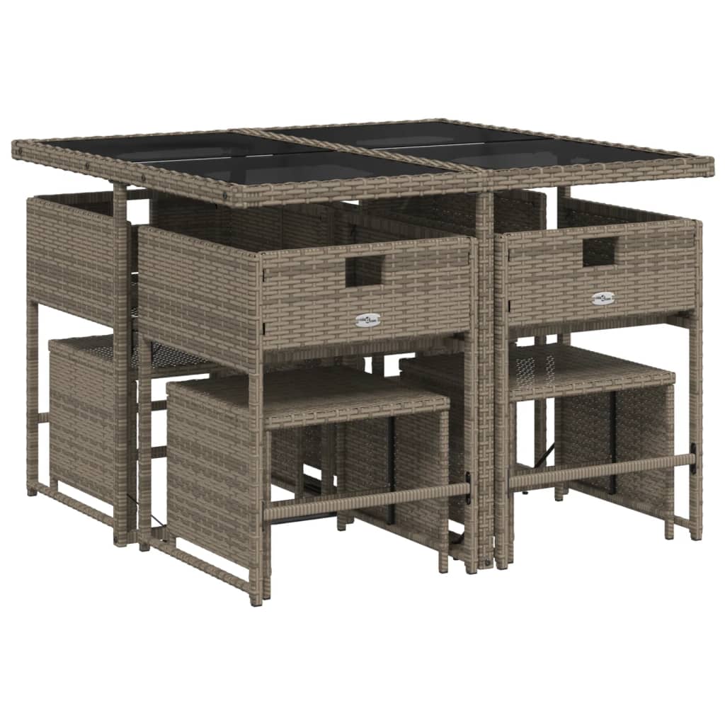 Set da Pranzo da Giardino 9 pz con Cuscini in Polyrattan Grigio - homemem39