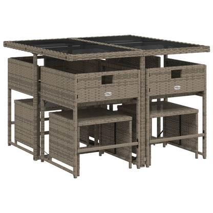 Set da Pranzo da Giardino 9 pz con Cuscini in Polyrattan Grigio - homemem39