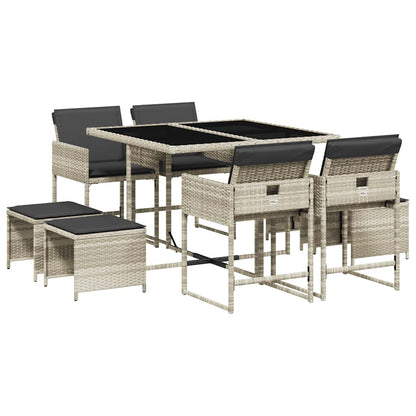 Set Pranzo da Giardino 9pz con Cuscini Grigio Chiaro Polyrattan | homemem39