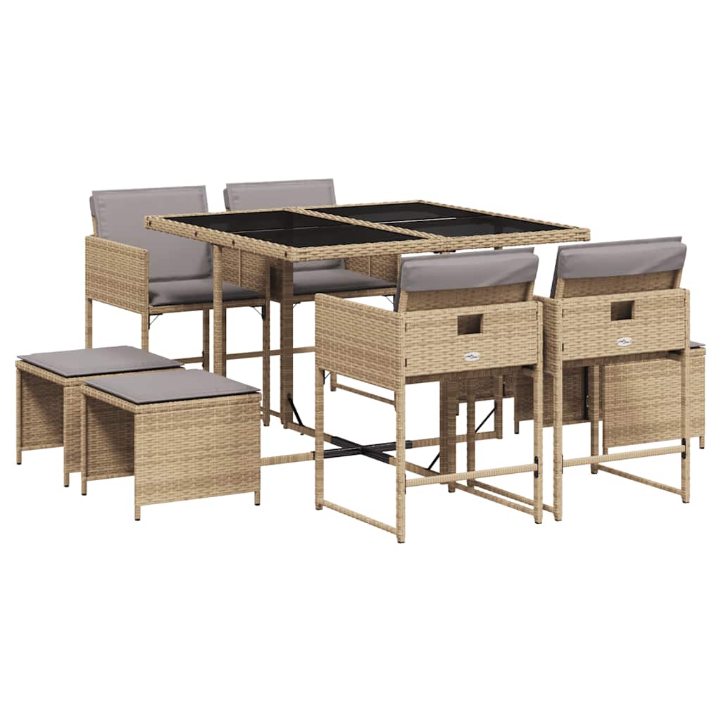 Set Pranzo da Giardino 9 pz con Cuscini Beige Misto Polyrattan | homemem39