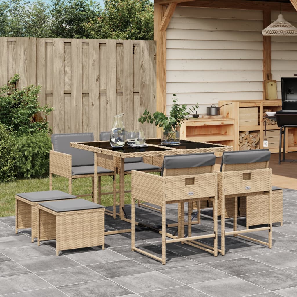 Set Pranzo da Giardino 9 pz con Cuscini Beige Misto Polyrattan - homemem39