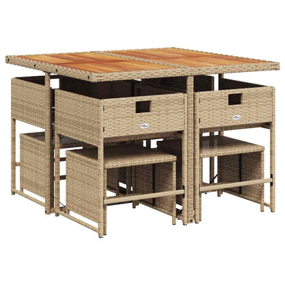 Set da Pranzo da Giardino 9 pz con Cuscini Beige in Polyrattan | homemem39