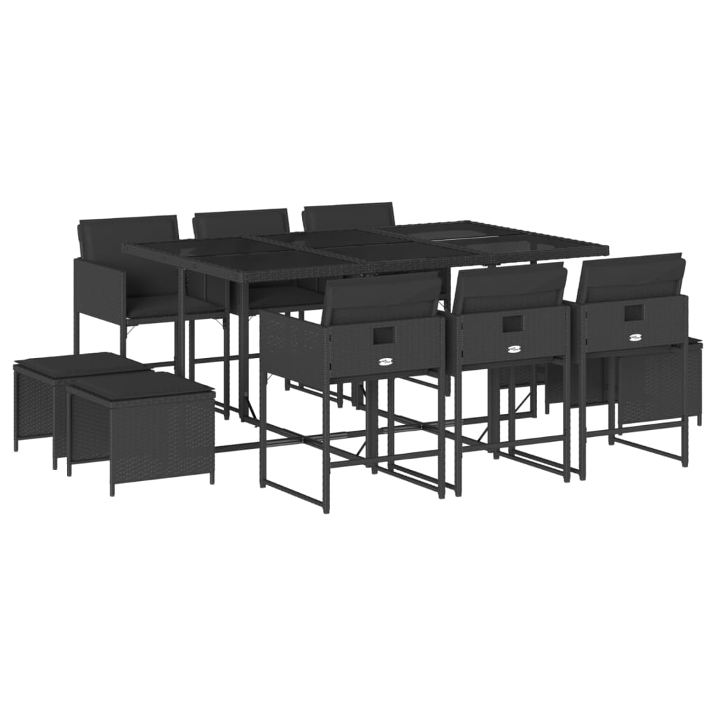 Set da Pranzo da Giardino 11 pz con Cuscini in Polyrattan Nero - homemem39