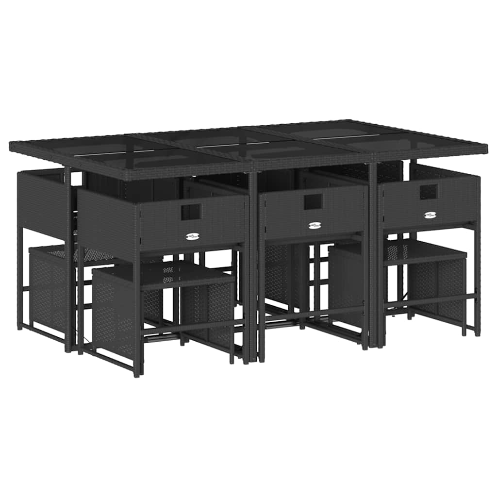 Set da Pranzo da Giardino 11 pz con Cuscini in Polyrattan Nero | homemem39