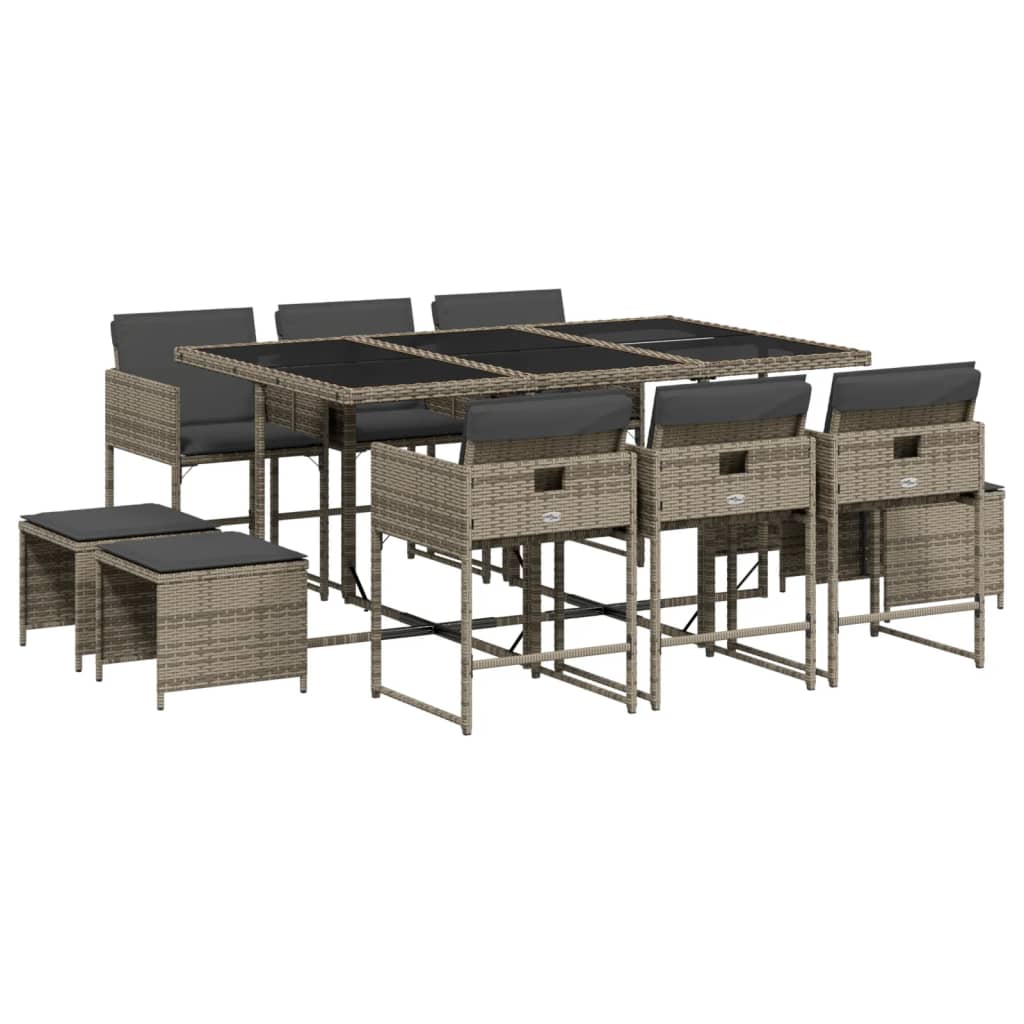 Set da Pranzo da Giardino 11pz con Cuscini in Polyrattan Grigio - homemem39