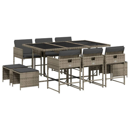 Set da Pranzo da Giardino 11pz con Cuscini in Polyrattan Grigio - homemem39