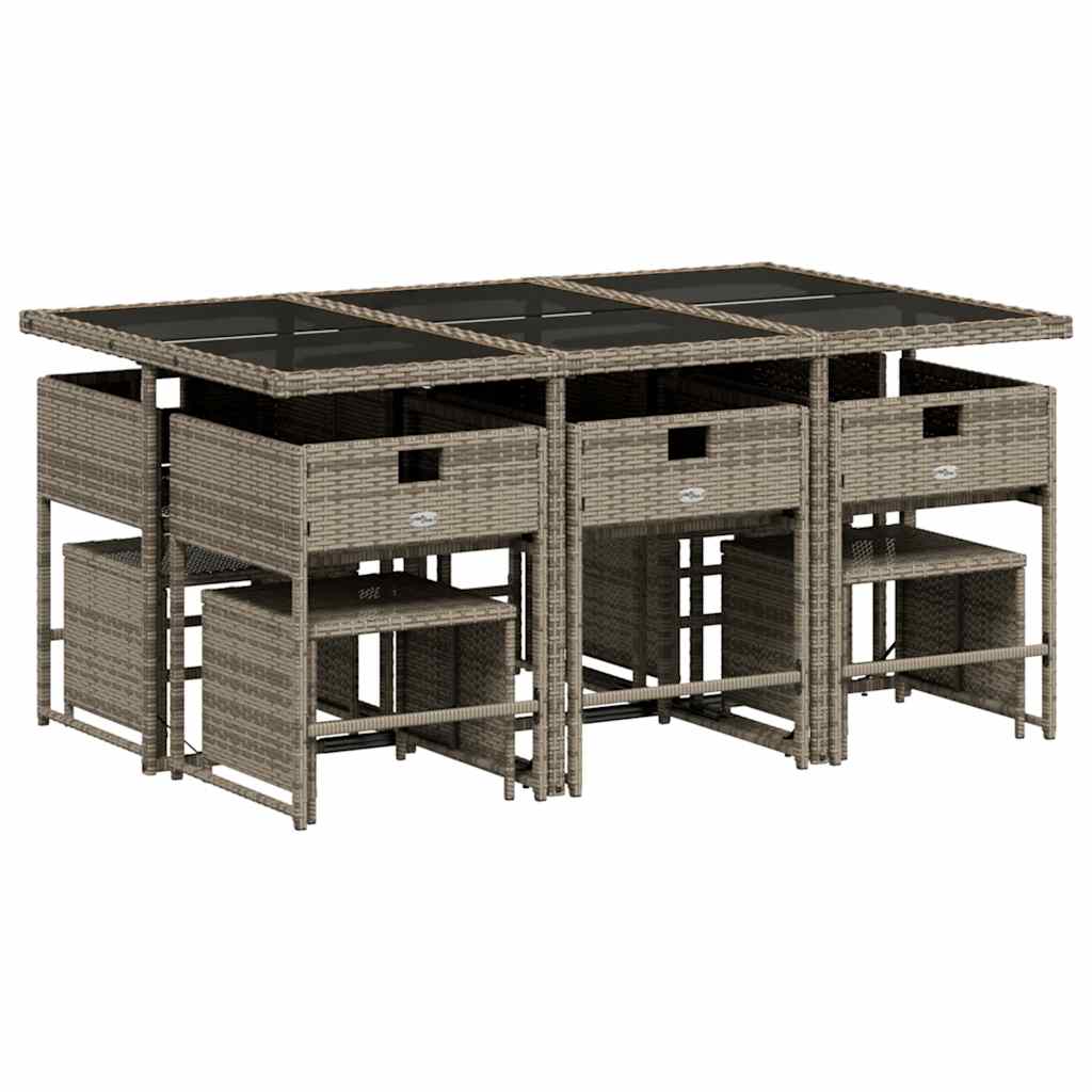 Set da Pranzo da Giardino 11pz con Cuscini in Polyrattan Grigio | homemem39