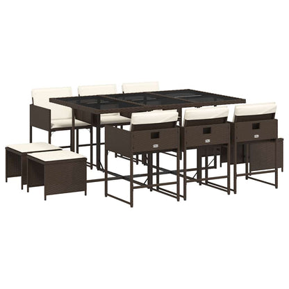 Set da Pranzo da Giardino 11 pz con Cuscini Polyrattan Marrone | homemem39