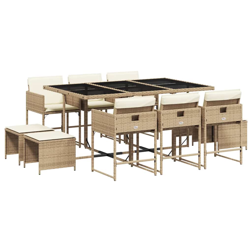 Set da Pranzo da Giardino 11 pz con Cuscini Beige in Polyrattan | homemem39