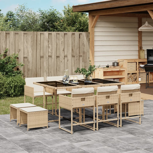 Set da Pranzo da Giardino 11 pz con Cuscini Beige in Polyrattan - homemem39