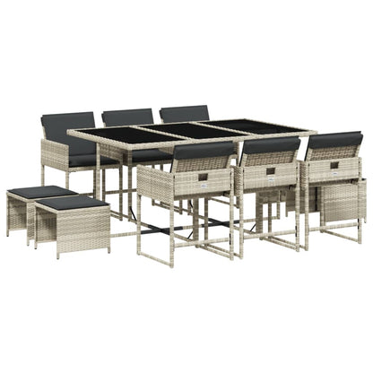 Set Pranzo Giardino 11pz con Cuscini Grigio Chiaro Polyrattan - homemem39