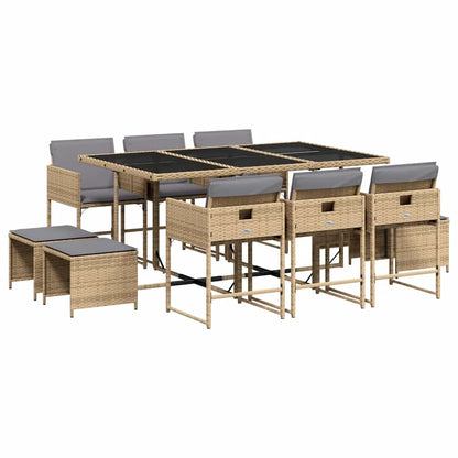 Set Pranzo da Giardino 11 pz con Cuscini Beige Misto Polyrattan | homemem39