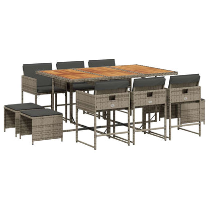 Set da Pranzo da Giardino 11pz con Cuscini in Polyrattan Grigio | homemem39