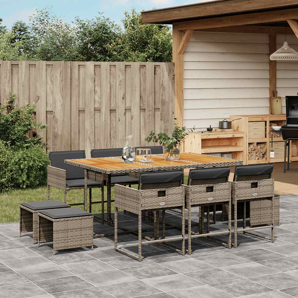 Set da Pranzo da Giardino 11pz con Cuscini in Polyrattan Grigio | homemem39