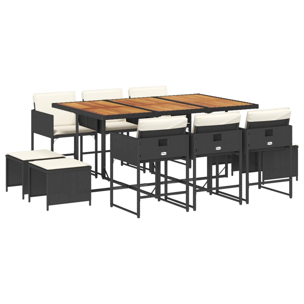 Set da Pranzo da Giardino 11 pz con Cuscini in Polyrattan Nero - homemem39