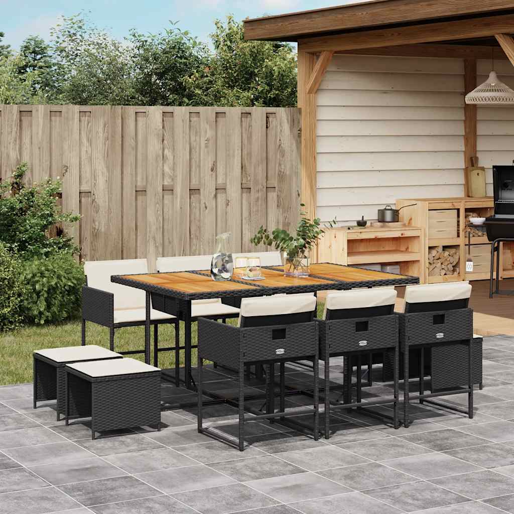 Set da Pranzo da Giardino 11 pz con Cuscini in Polyrattan Nero | homemem39