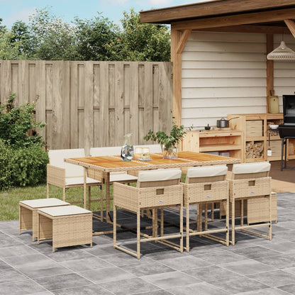 Set da Pranzo da Giardino 11 pz con Cuscini Beige in Polyrattan - homemem39