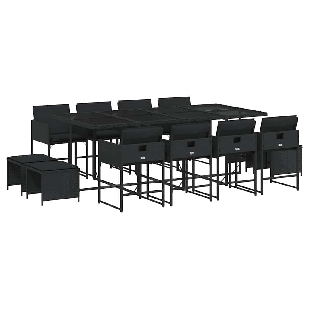 Set da Pranzo da Giardino 13pz con Cuscini Nero in Polyrattan | homemem39