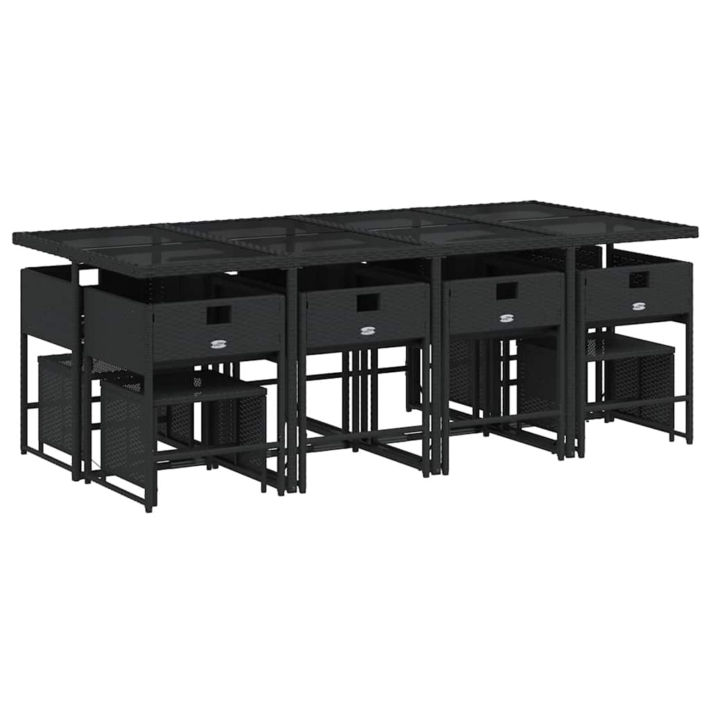 Set da Pranzo da Giardino 13pz con Cuscini Nero in Polyrattan | homemem39