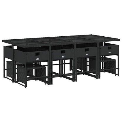 Set da Pranzo da Giardino 13pz con Cuscini Nero in Polyrattan | homemem39
