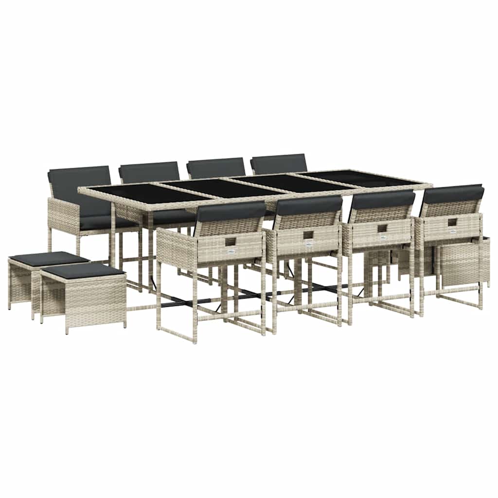 Set da Pranzo da Giardino 13pz con Cuscini Grigio in Polyrattan | homemem39