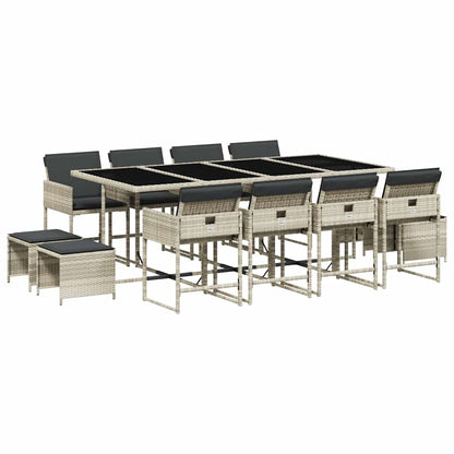 Set da Pranzo da Giardino 13pz con Cuscini Grigio in Polyrattan | homemem39