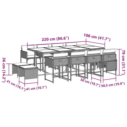 Set da Pranzo da Giardino 13pz con Cuscini Grigio in Polyrattan | homemem39