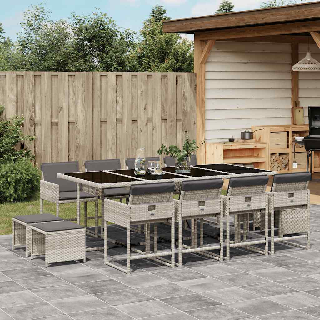 Set da Pranzo da Giardino 13pz con Cuscini Grigio in Polyrattan | homemem39