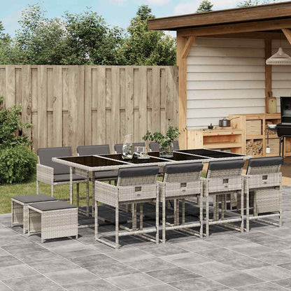 Set da Pranzo da Giardino 13pz con Cuscini Grigio in Polyrattan | homemem39