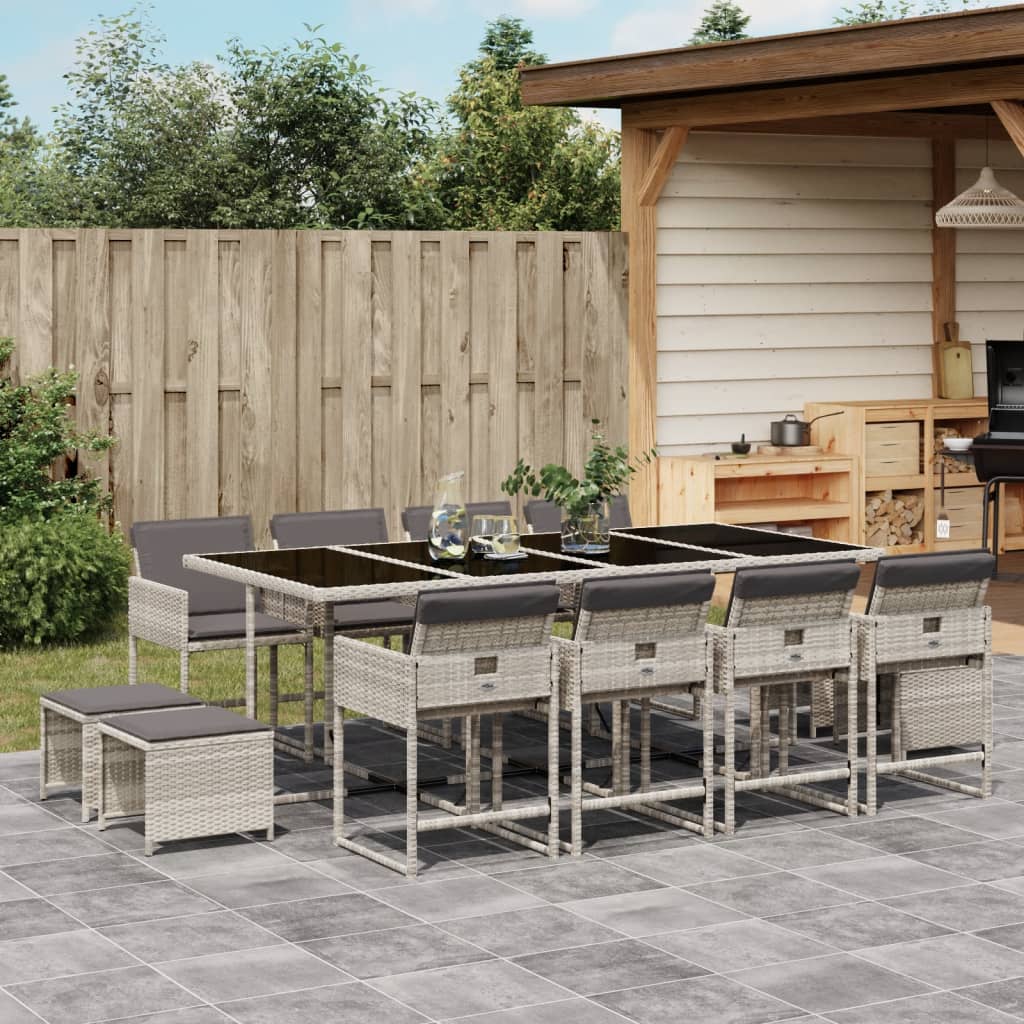 Set da Pranzo da Giardino 13pz con Cuscini Grigio in Polyrattan - homemem39