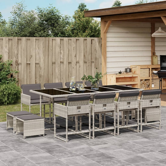 Set da Pranzo da Giardino 13pz con Cuscini Grigio in Polyrattan - homemem39