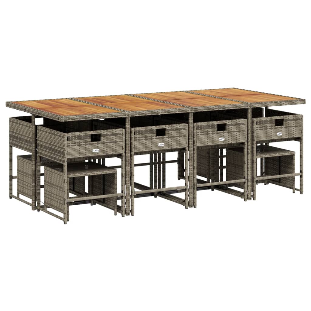 Set da Pranzo da Giardino 13pz con Cuscini Grigio in Polyrattan - homemem39