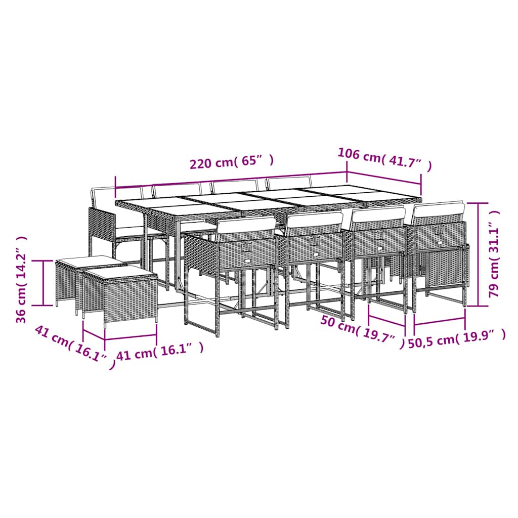 Set da Pranzo da Giardino 13pz con Cuscini Nero in Polyrattan | homemem39