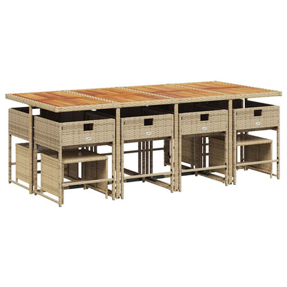 Set da Pranzo da Giardino 13 pz con Cuscini Beige in Polyrattan | homemem39