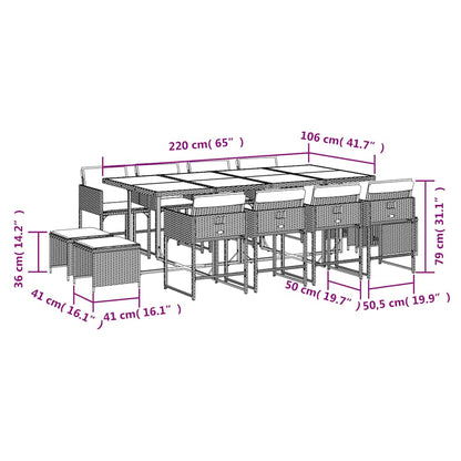 Set da Pranzo da Giardino 13 pz con Cuscini Beige in Polyrattan | homemem39