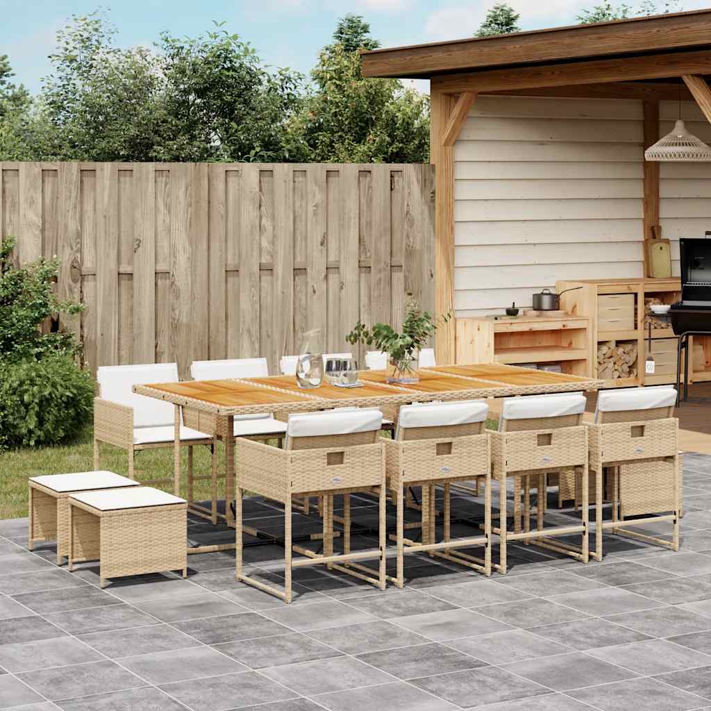Set da Pranzo da Giardino 13 pz con Cuscini Beige in Polyrattan | homemem39