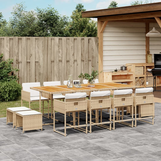 Set da Pranzo da Giardino 13 pz con Cuscini Beige in Polyrattan - homemem39