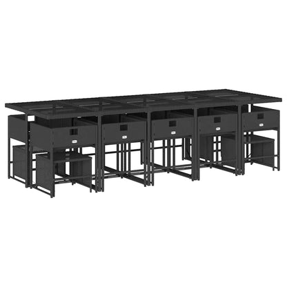 Set da Pranzo da Giardino 15 pz con Cuscini Nero in Polyrattan | homemem39