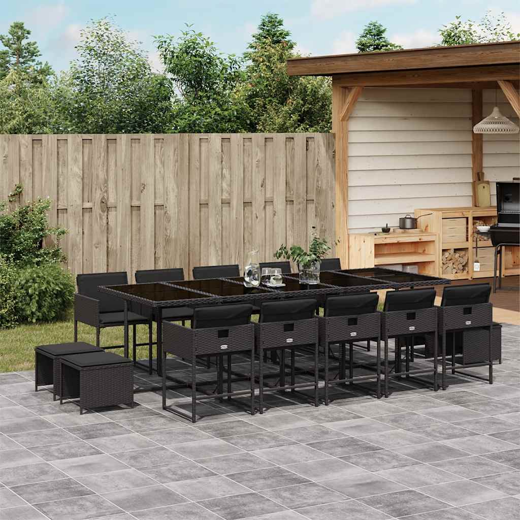 Set da Pranzo da Giardino 15 pz con Cuscini Nero in Polyrattan | homemem39